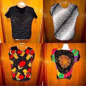 Lot of 4 Women’s Puffy-Popcorn Stretchy short sleeved tops various colors EUC